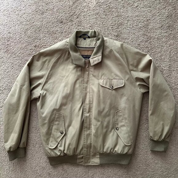 Brooks Brothers Jacket Mens 42R Vtg Full Zip Bomber Pockets Tan Beige